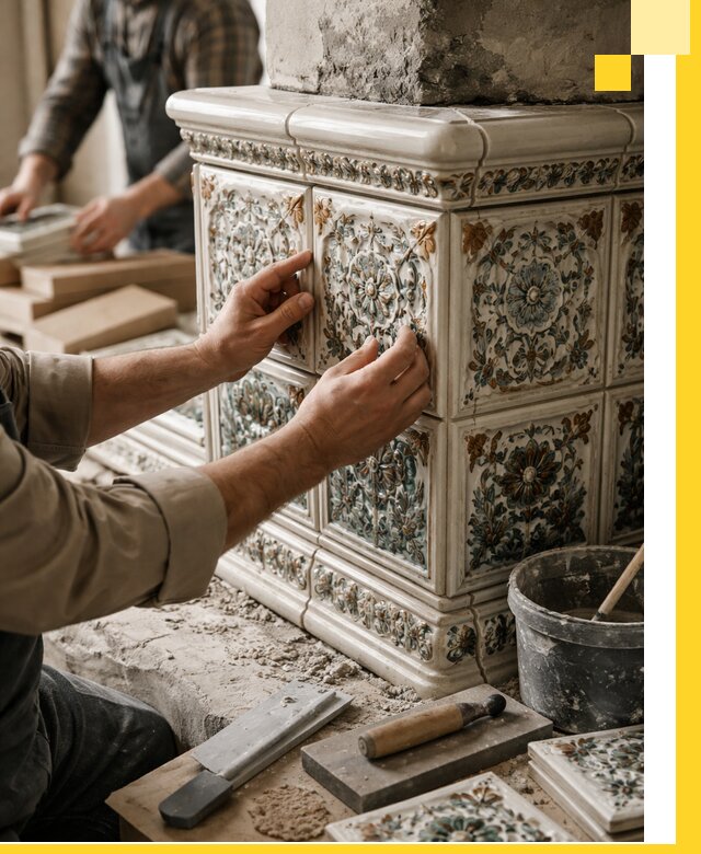 Изразцовые камины под ключ в Нижневартовске: проект и монтаж