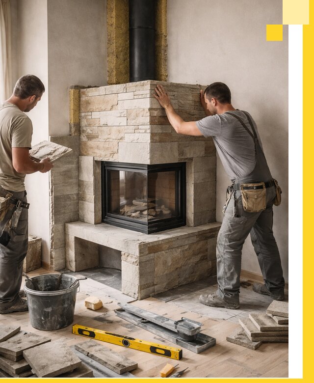 Угловые камины под ключ проект, монтаж и отделка в Нижневартовске