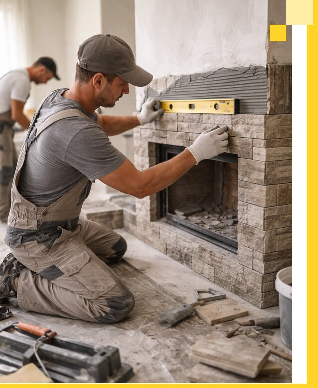 Облицовка каминов в Нижневартовске, монтаж и отделка натуральным камнем