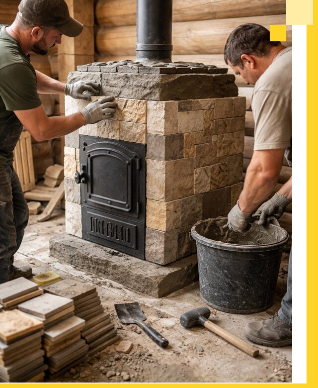 Облицовка банной печи под ключ в Нижневартовске: камень и плитка