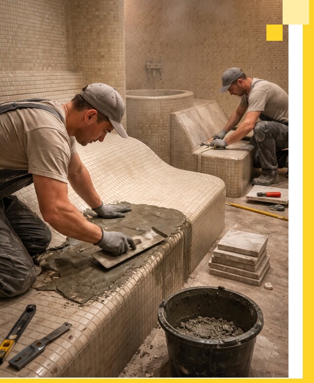 Лежаки для хамама под ключ в Нижневартовске, проект и монтаж