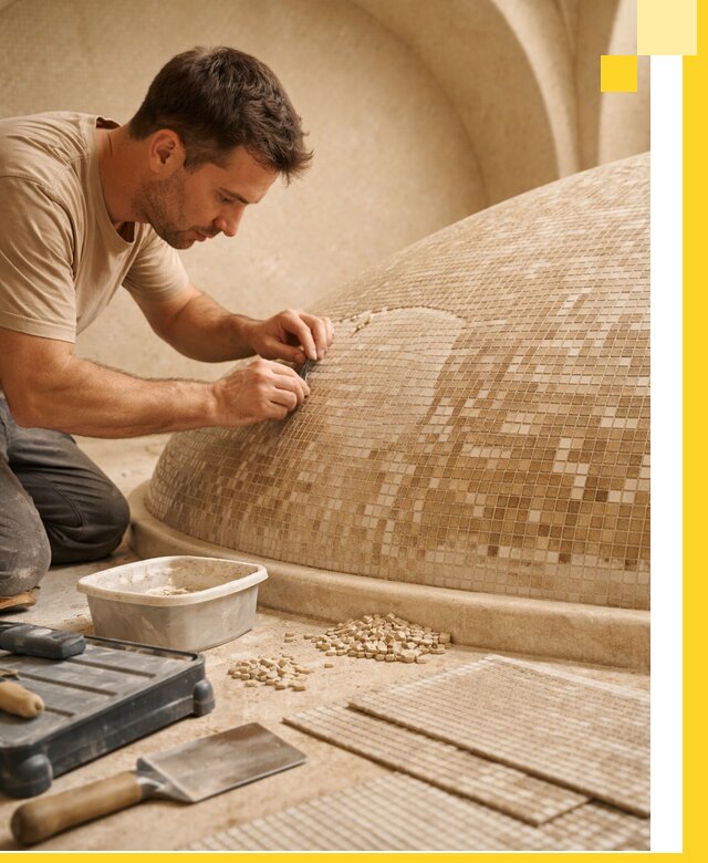 Профессиональная укладка мозаики для хамама под ключ в Нижневартовске